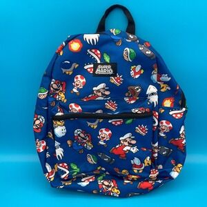 Super Mario Bros. Blue Multi-Character Print School Backpack